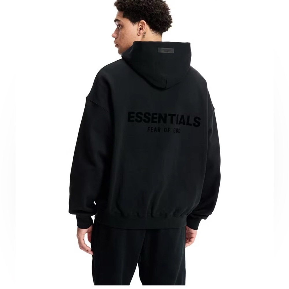 Essentials Fear of God Black Sweatshirt- Stretch Limosine Hoodie